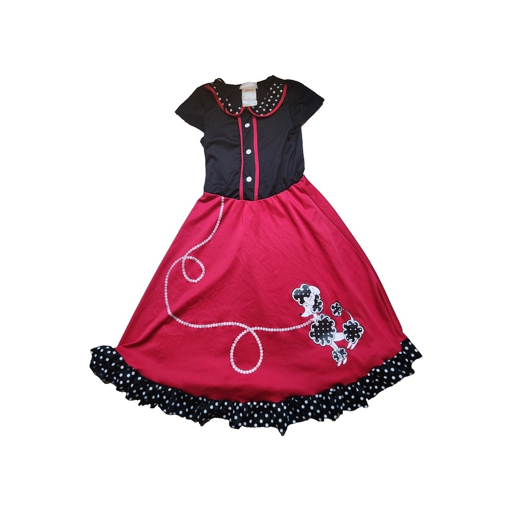 Red 50's Poodle Skirt Dress outfits Girls Size Medium 6/8 Costume Halloween